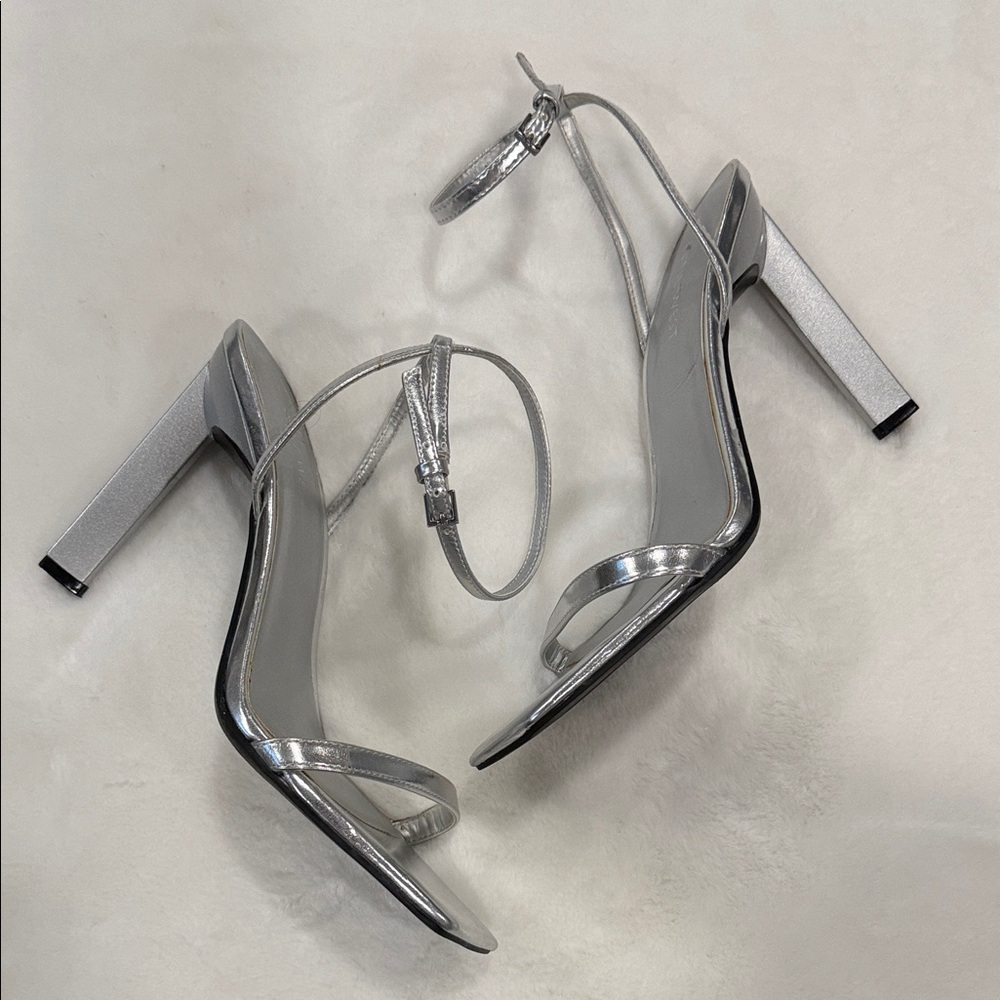 Nine West Metallic Silver Strappy Heels